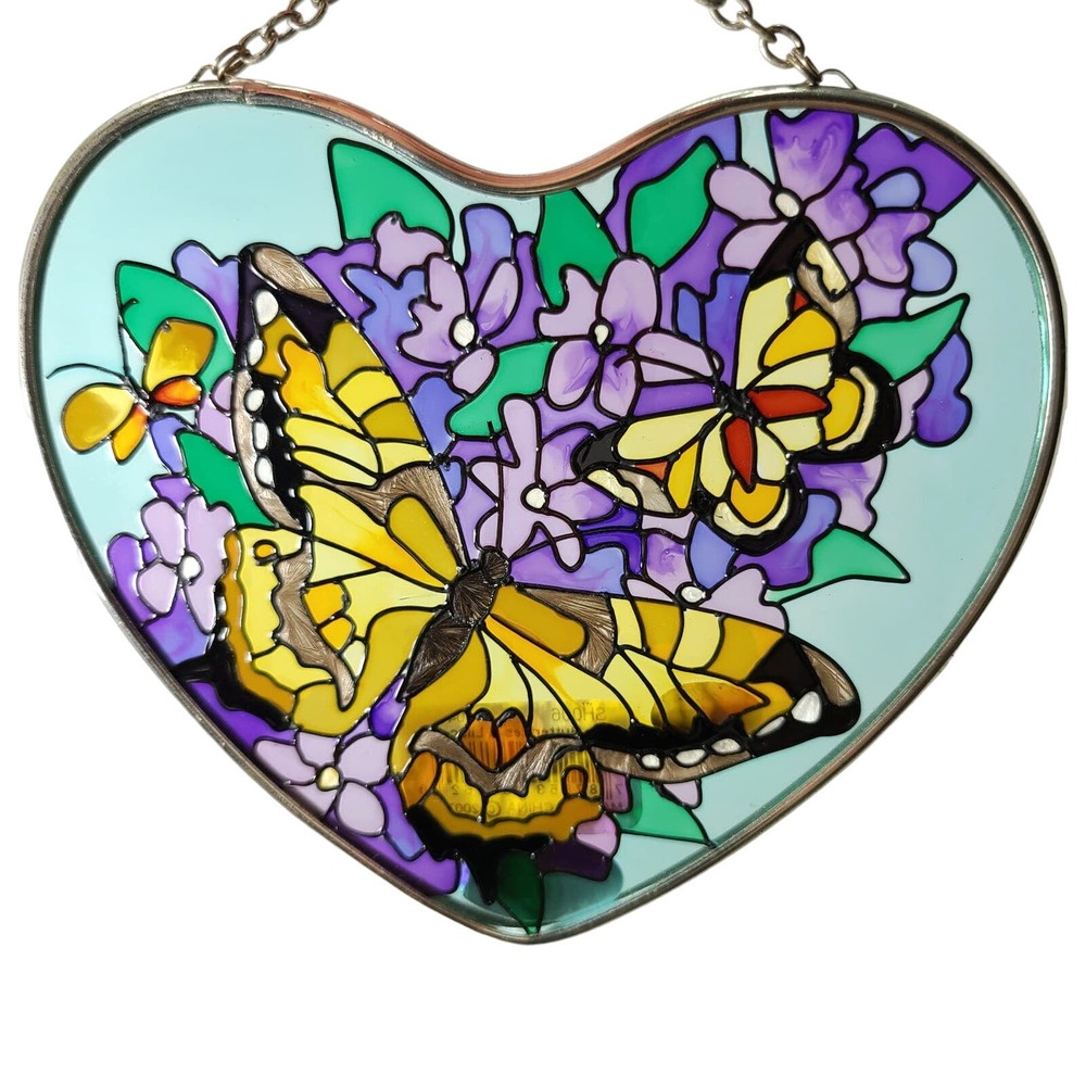 Joan Baker Designs Butterflies & Lilac Suncatcher 2007 Fairy Boho Cottage Core